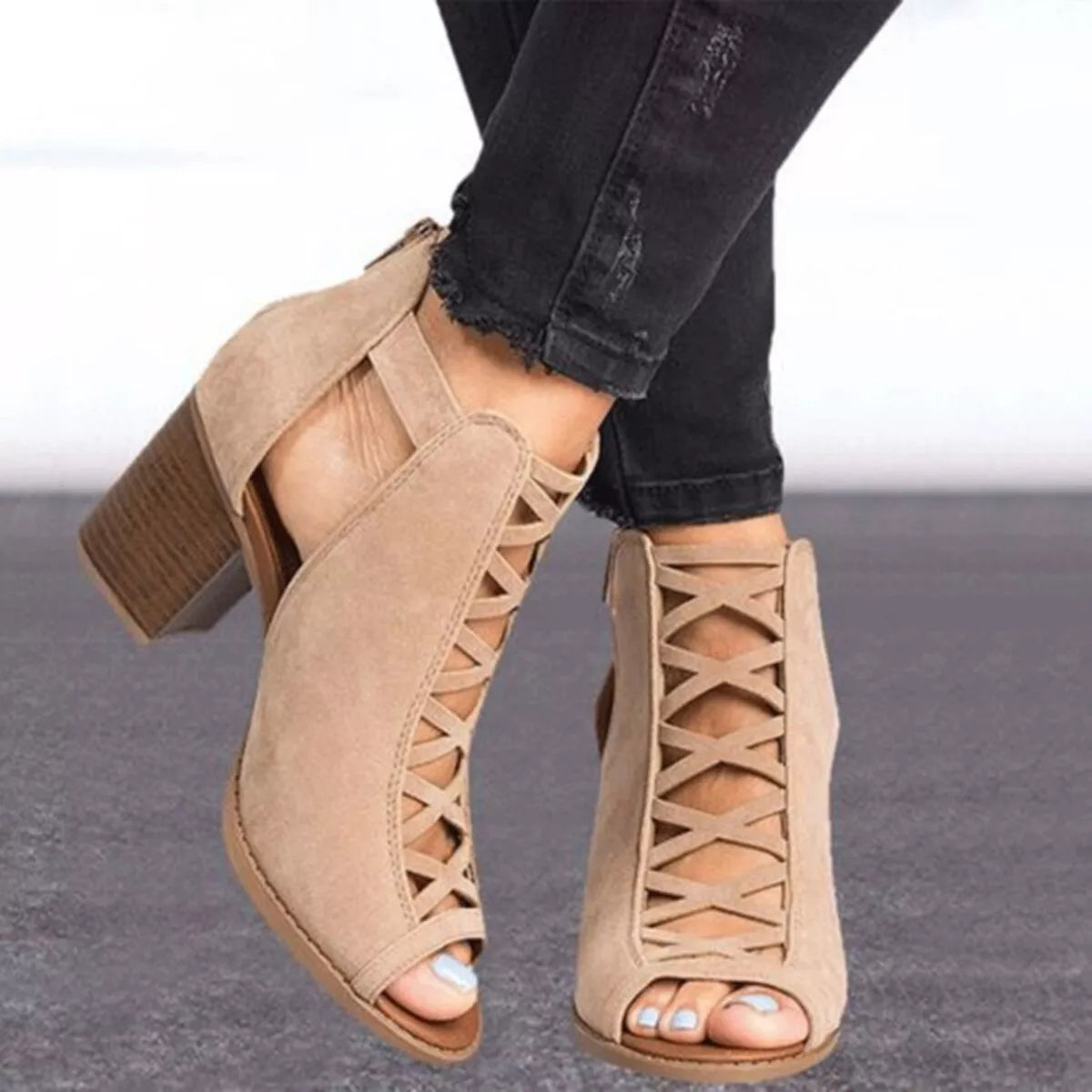 Women's Peep-Toe Block Heel Sandals