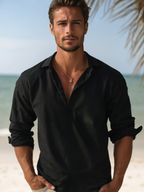 Men's Long Sleeve Open Collar Linen Shirt