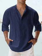 Men's Long Sleeve Open Collar Linen Shirt