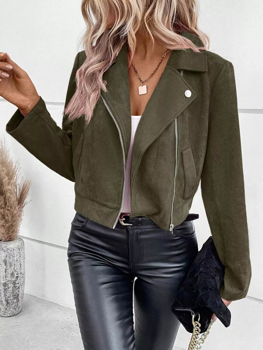 Women's Cropped Zip-Up Jacket - Green