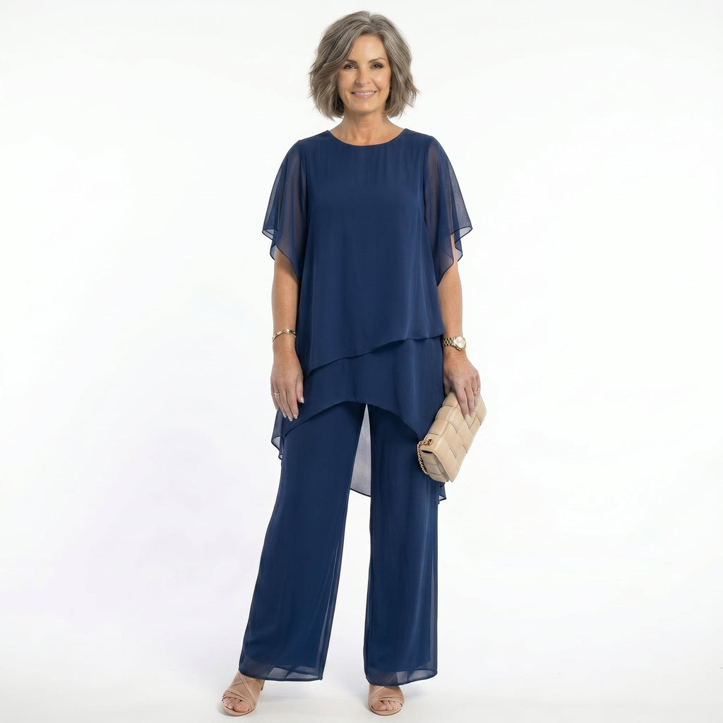 Women's Elegant Asymmetric Tunic Set for Special Occasions - Dark Blue