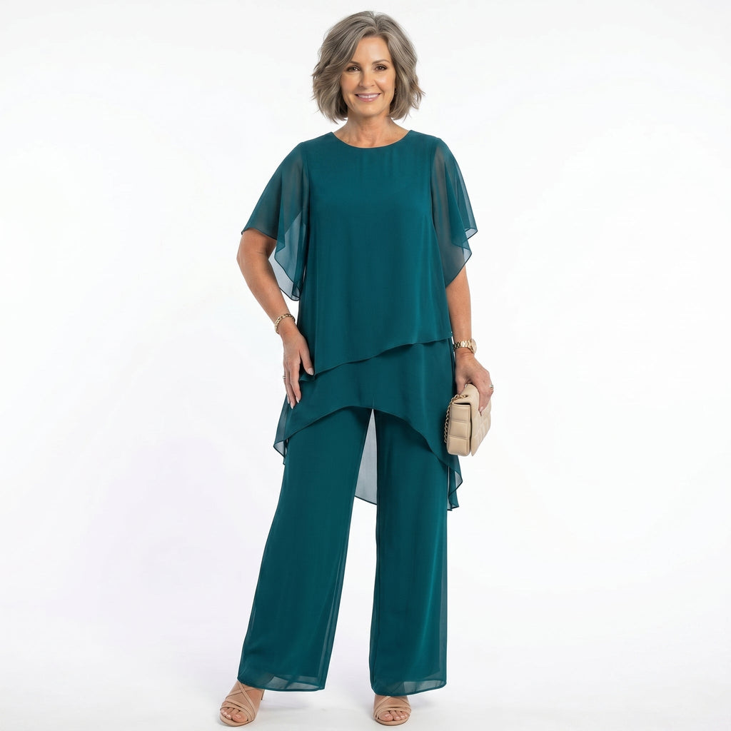 Women's Elegant Asymmetric Tunic Set for Special Occasions - Aqua Blue