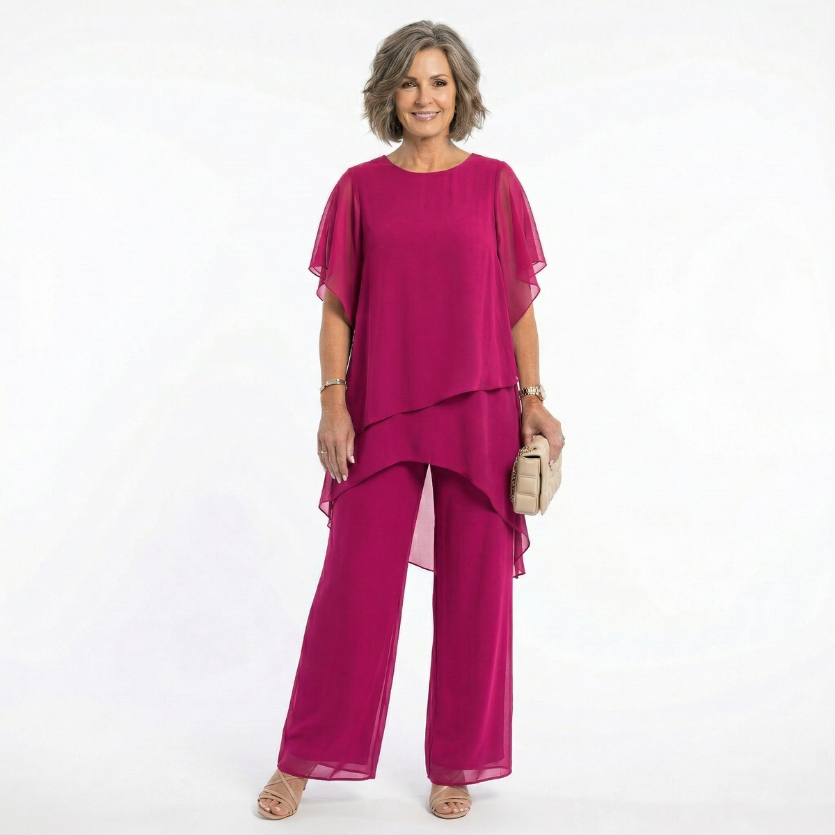 Women's Elegant Asymmetric Tunic Set for Special Occasions - Pink