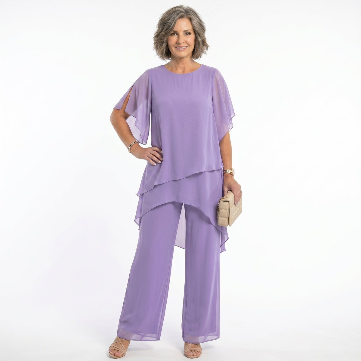 Women's Elegant Asymmetric Tunic Set for Special Occasions - Lavender
