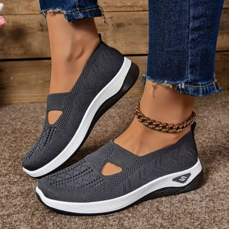 Women's Breathable Slip-On Sneakers with Cushioned Sole - Dark Gray