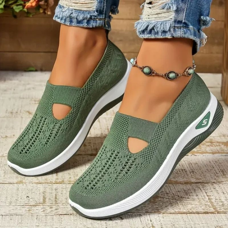 Women's Breathable Slip-On Sneakers with Cushioned Sole - Green