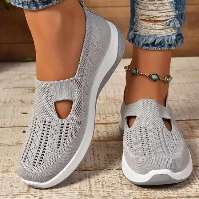 Women's Breathable Slip-On Sneakers with Cushioned Sole - Gray
