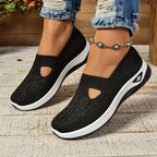 Women's Breathable Slip-On Sneakers with Cushioned Sole - Black