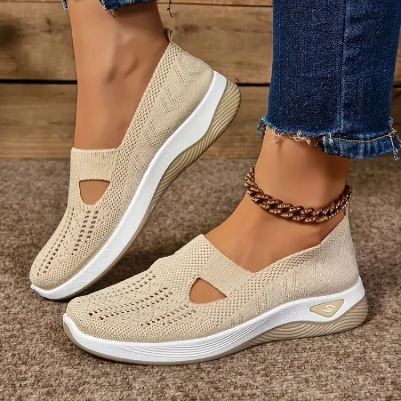 Women's Breathable Slip-On Sneakers with Cushioned Sole - Beige