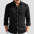 Men's Long Sleeve Open Collar Linen Shirt - Black