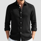 Men's Long Sleeve Open Collar Linen Shirt - Black