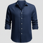 Men's Long Sleeve Open Collar Linen Shirt - Navy