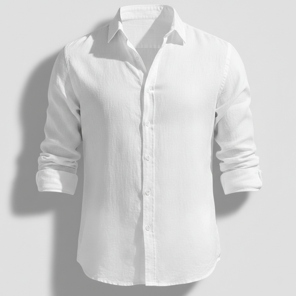 Men's Long Sleeve Open Collar Linen Shirt - White