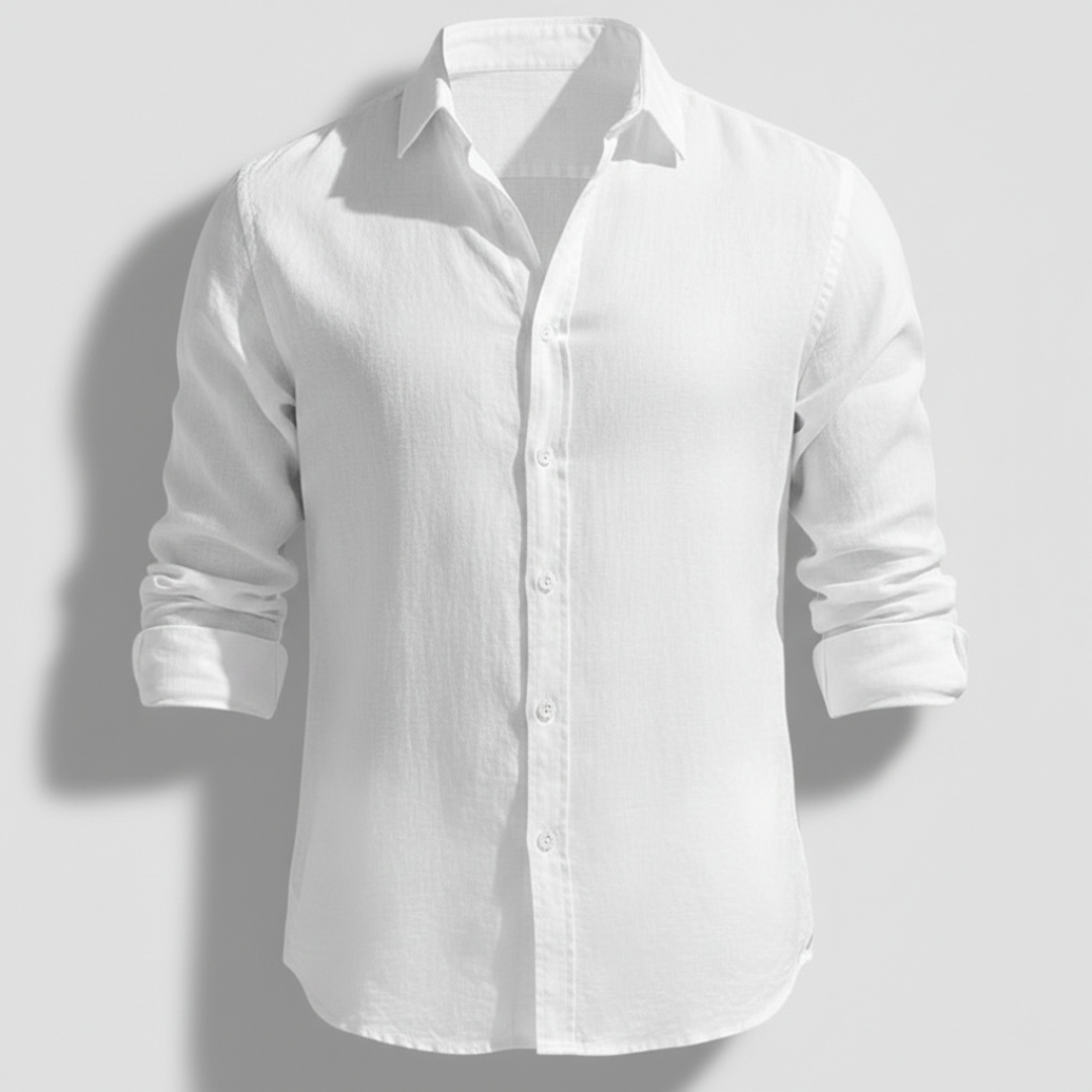 Men's Long Sleeve Open Collar Linen Shirt - White