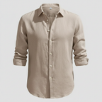 Men's Long Sleeve Open Collar Linen Shirt - Brown