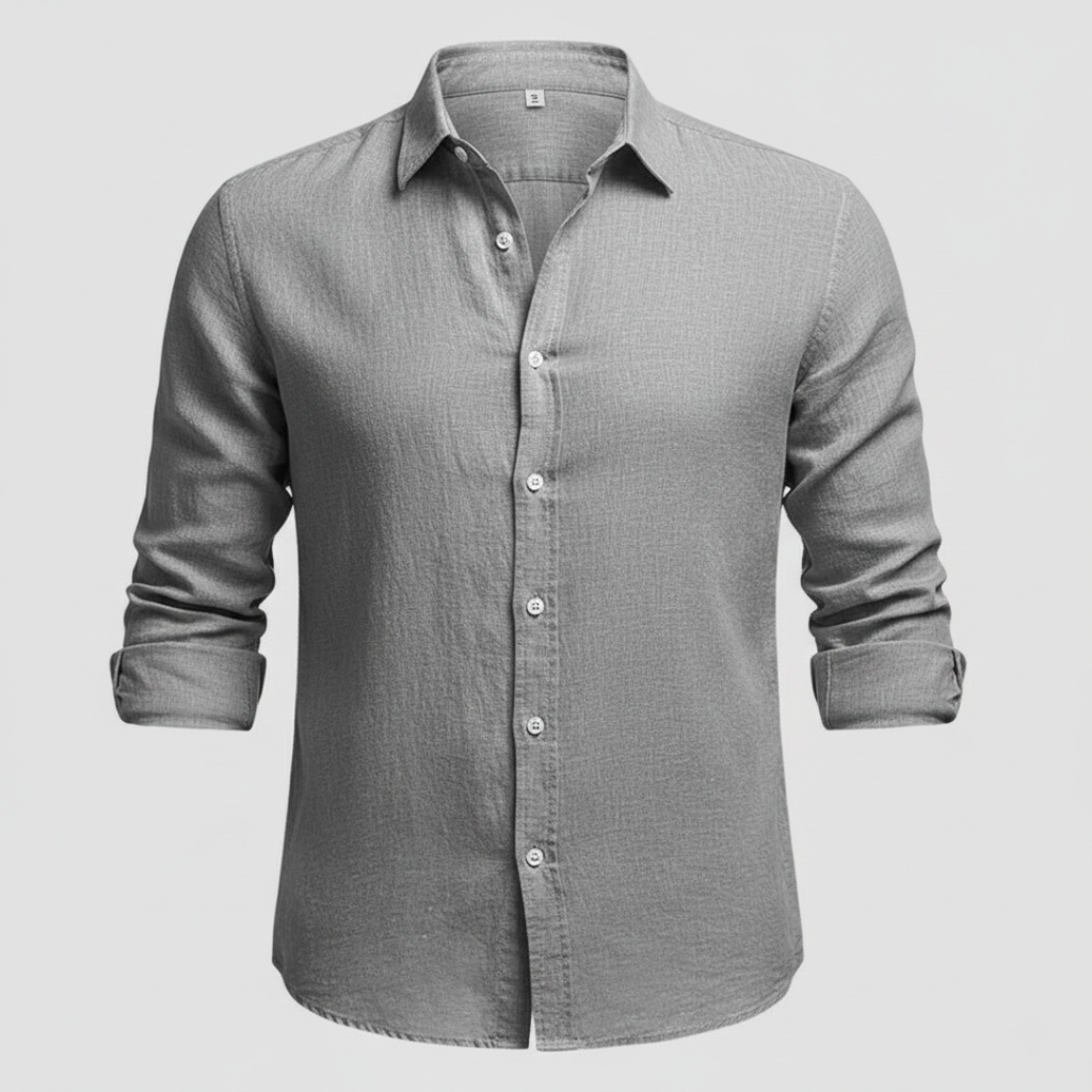 Men's Long Sleeve Open Collar Linen Shirt - Gray