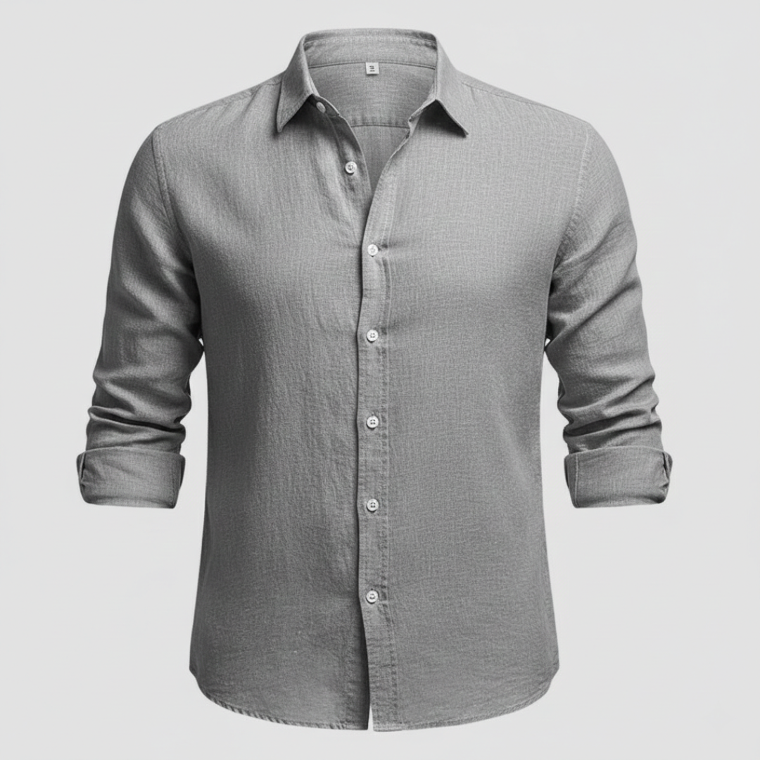 Men's Long Sleeve Open Collar Linen Shirt - Gray
