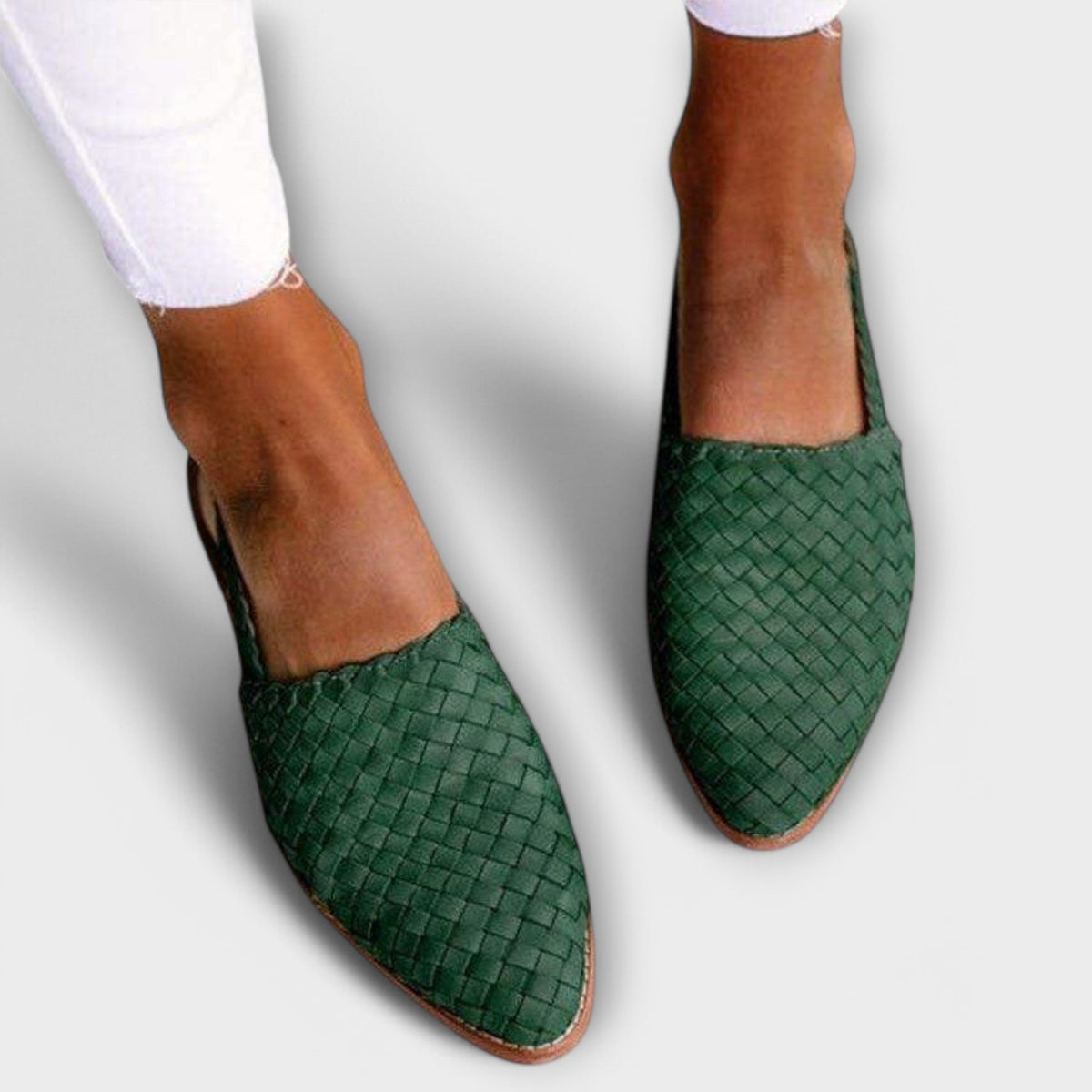 Women's Woven Open-Heel Loafer Mules - Green