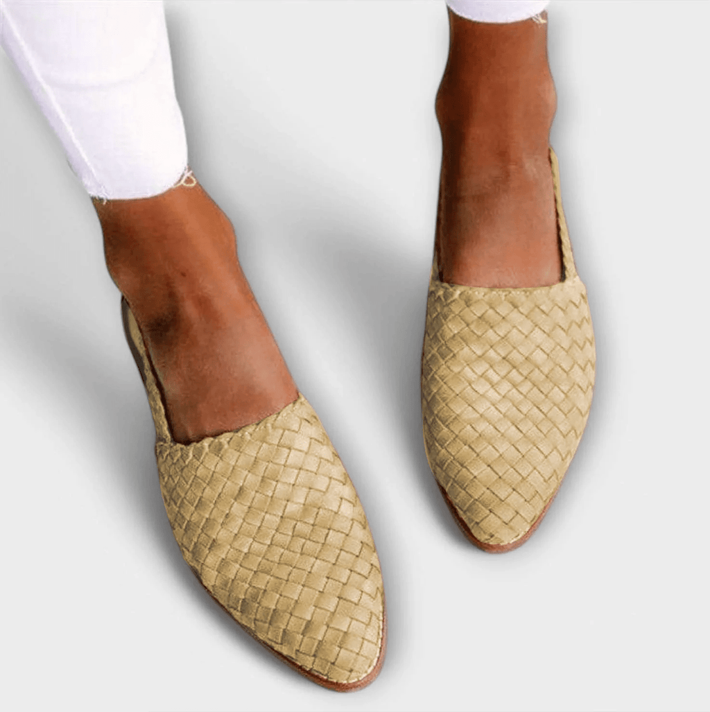 Women's Woven Open-Heel Loafer Mules - Beige