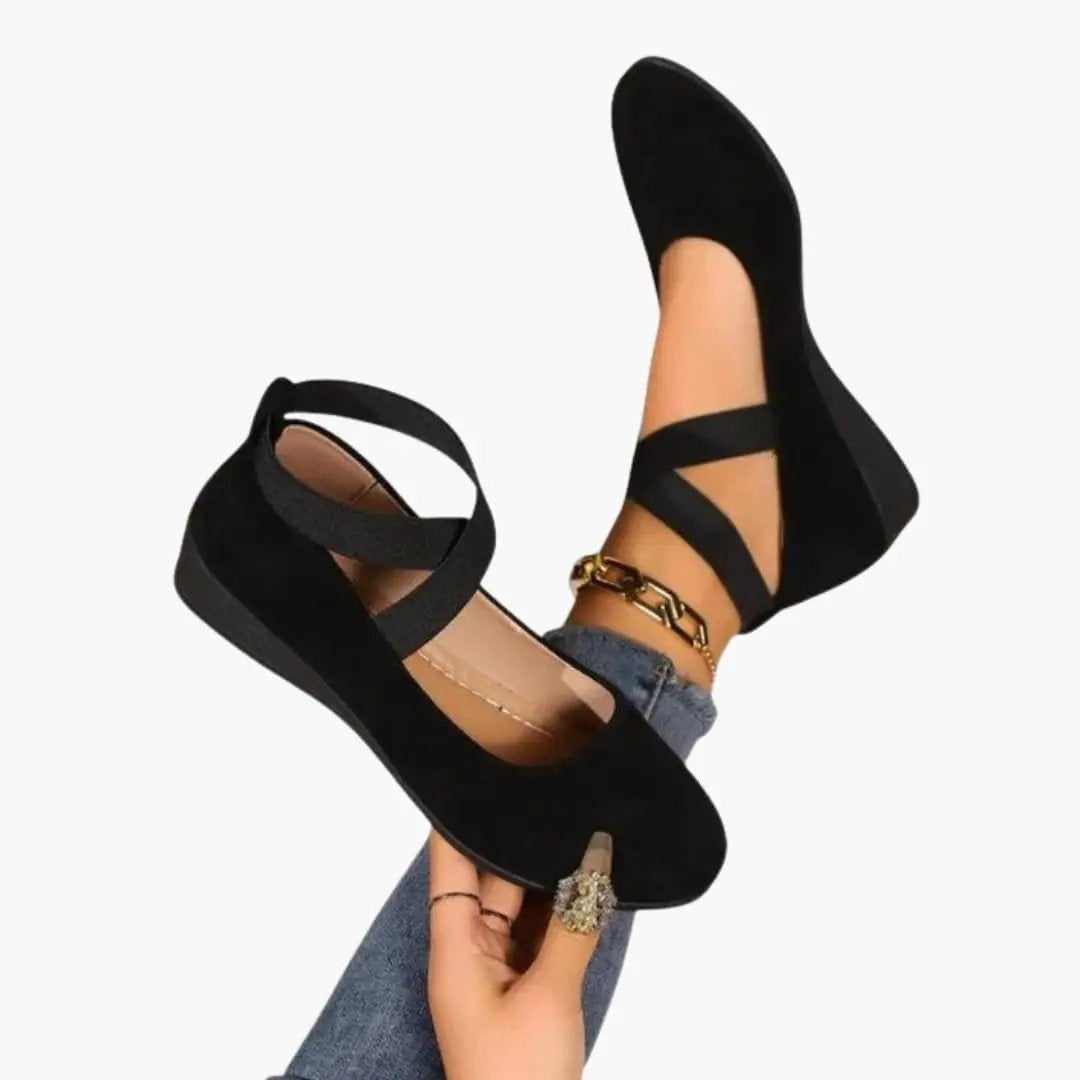 Women's Elastic Criss-Cross Strap Ballet Flats - Black