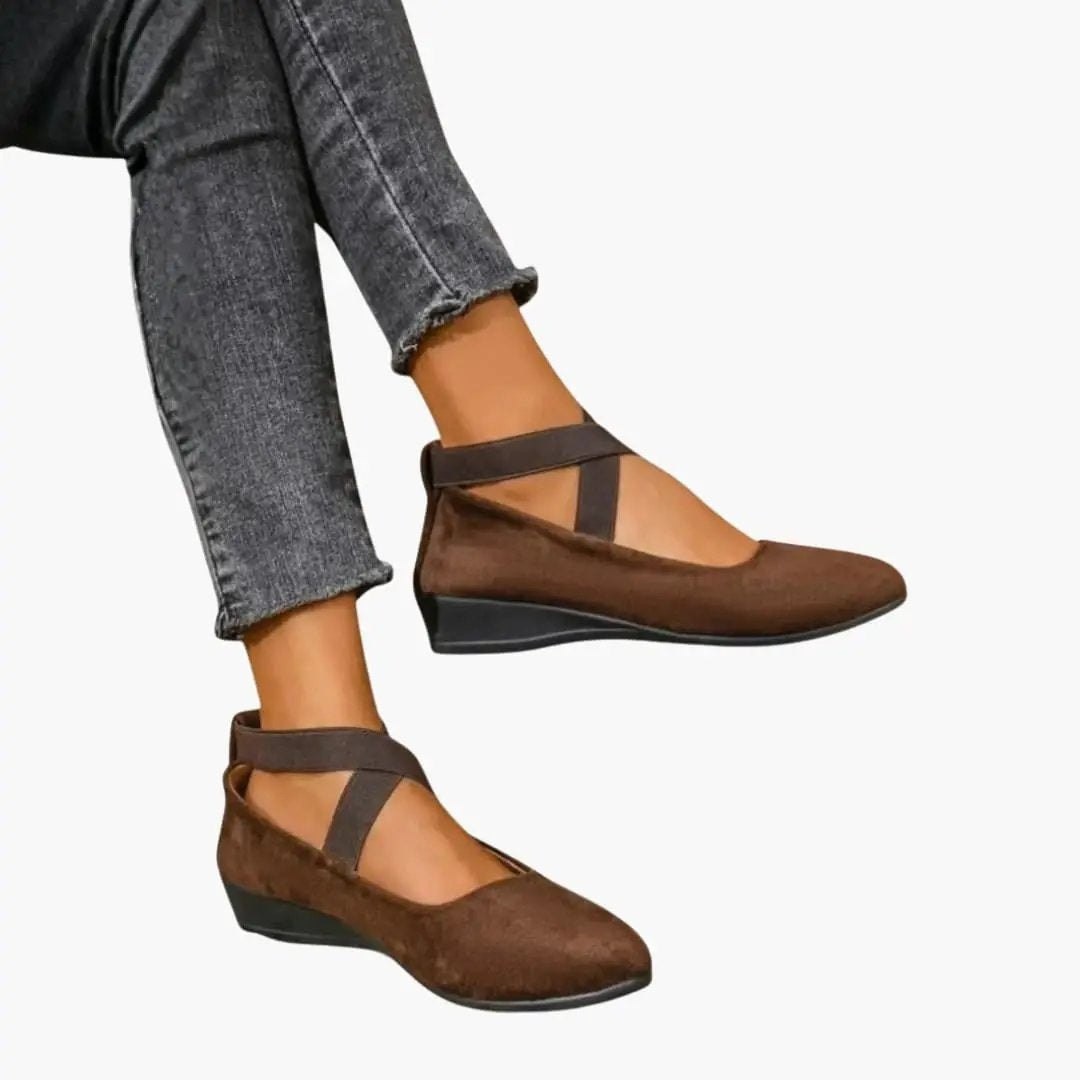 Women's Elastic Criss-Cross Strap Ballet Flats - Brown