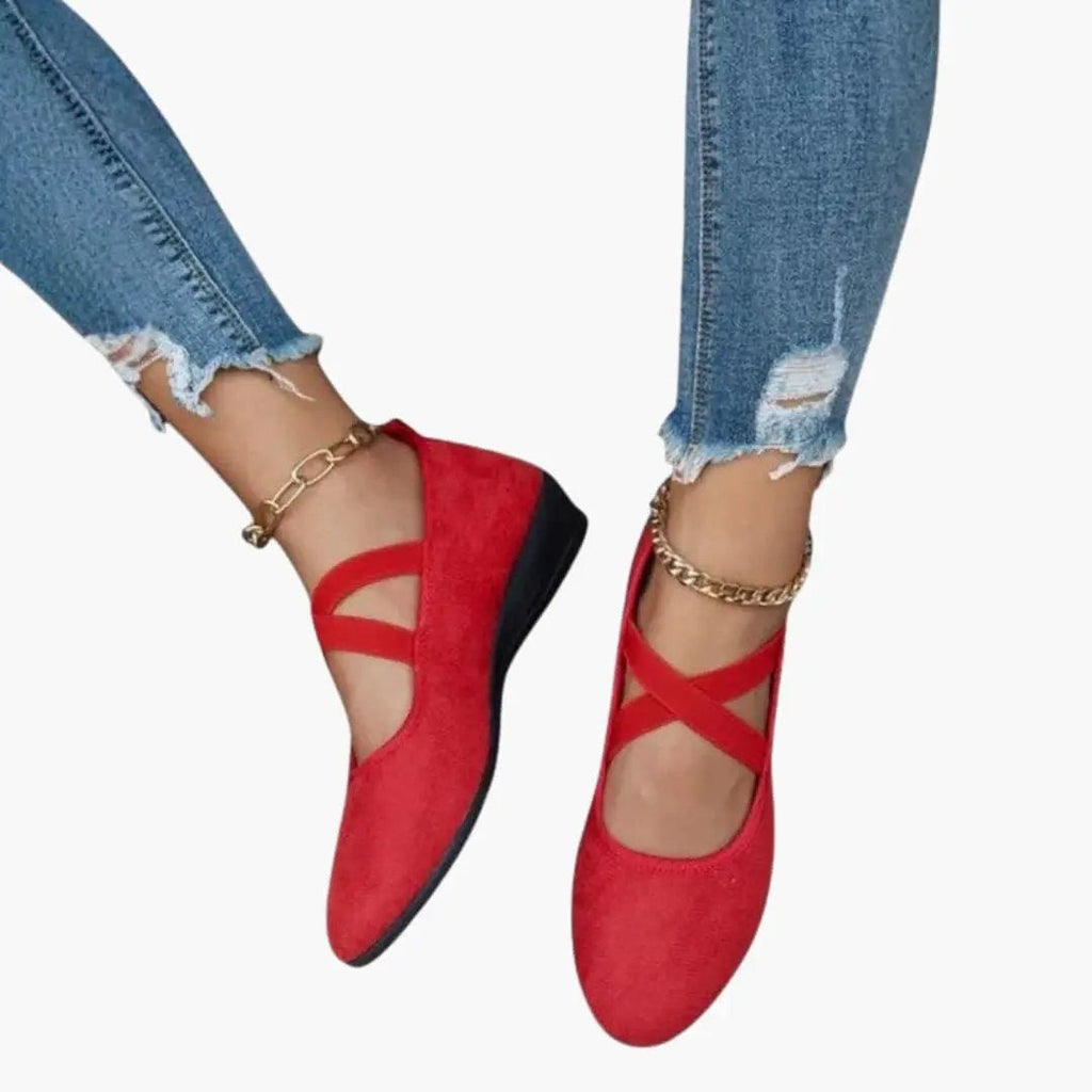 Women's Elastic Criss-Cross Strap Ballet Flats - Red