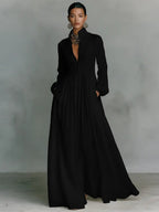 Women's Simple Long Sleeve Button Bridal Gown - Black