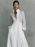 Women's Simple Long Sleeve Button Bridal Gown