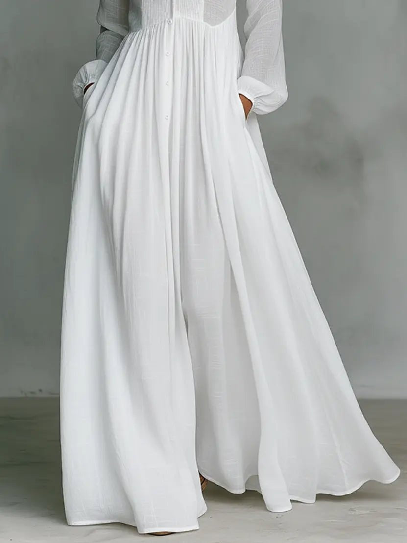 Women's Simple Long Sleeve Button Bridal Gown