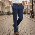 Men's Slim Fit Pleated Dress Pants - Dark Blue