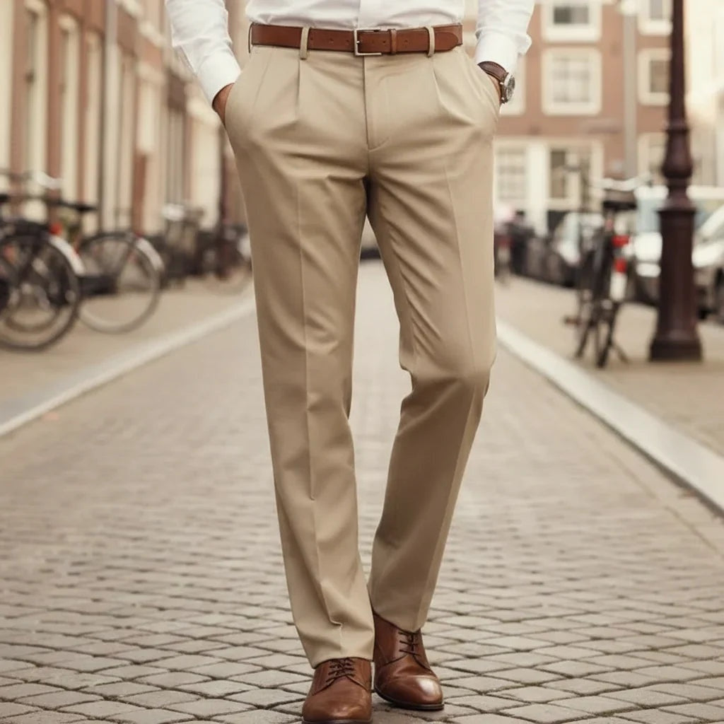 Men's Slim Fit Pleated Dress Pants - Beige