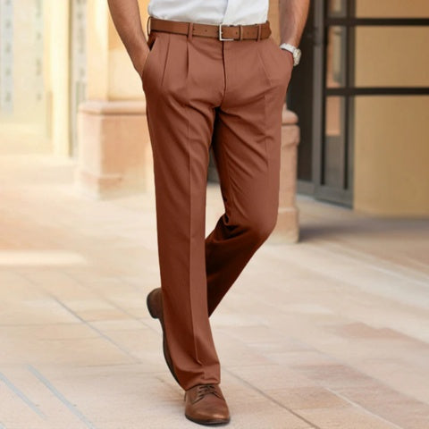 Men's Slim Fit Pleated Dress Pants - Brown