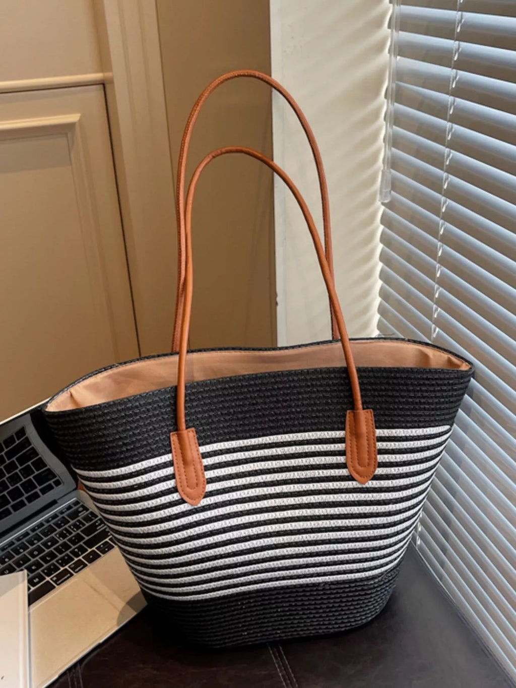 Women's Striped Woven Shoulder Bag