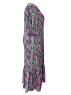 Women's Boho Paisley Midi Dress with Ruffle Hem