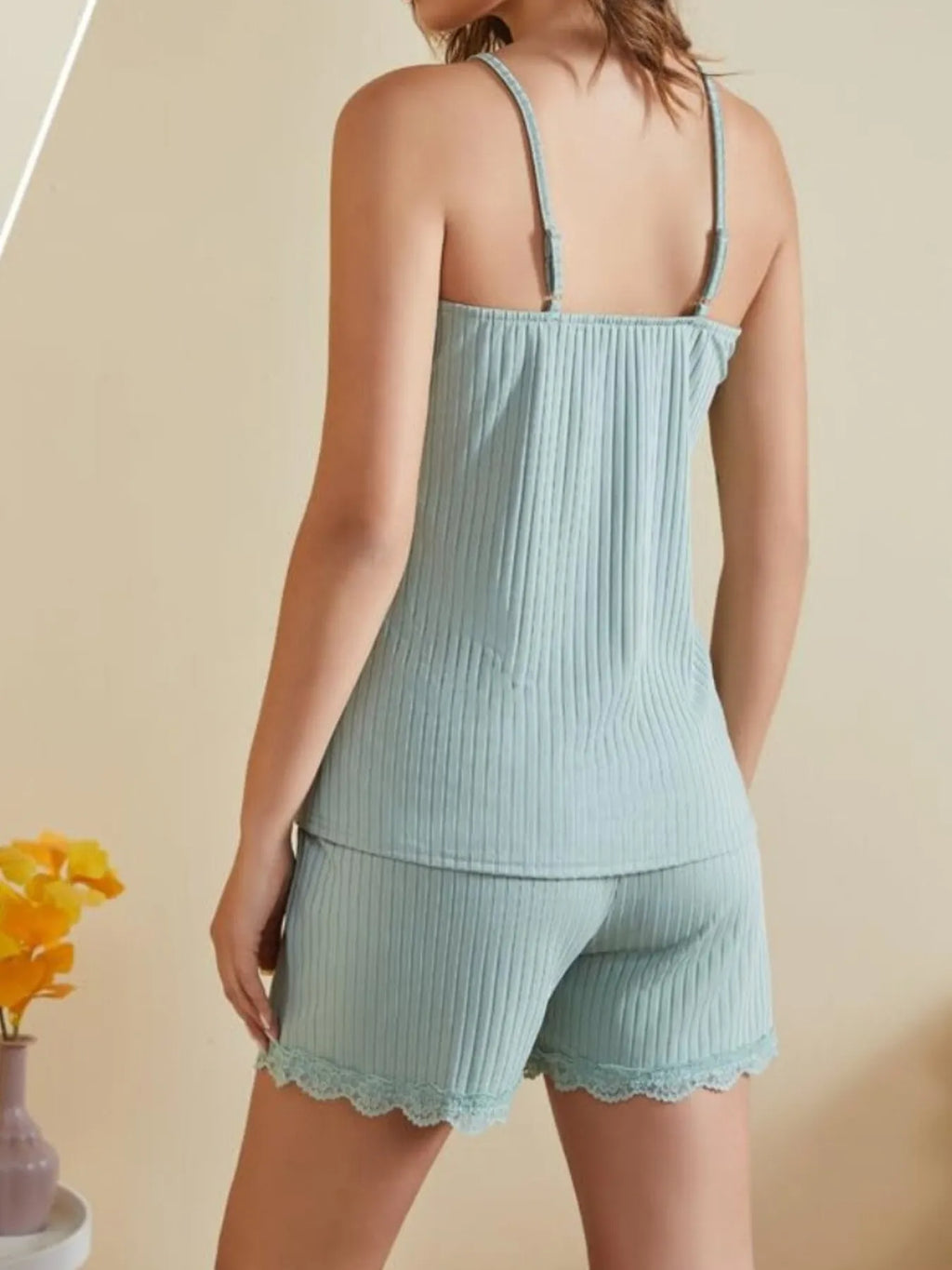 Women's Lace Cami and Ribbed Shorts Pajama Set