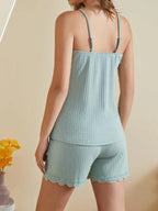 Women's Lace Cami and Ribbed Shorts Pajama Set