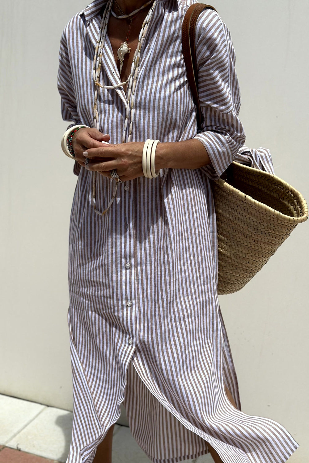 Women's Shirt Dress - Khaki