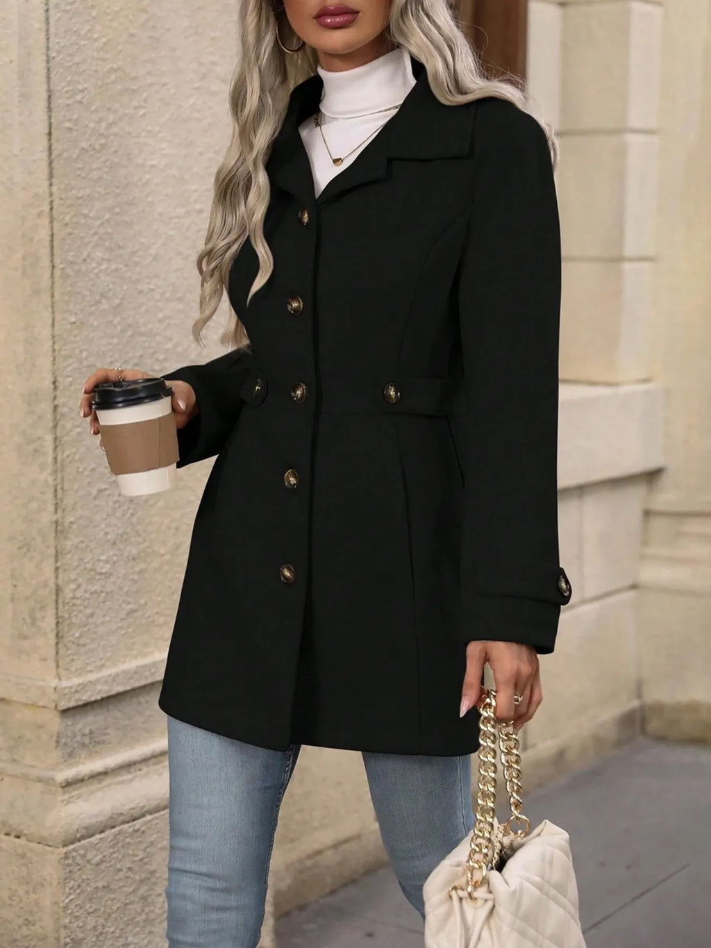 Women's Elegant Long Button-Up Coat