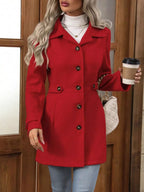 Women's Casual Long Sleeve Button-Up Jacket - Scarlet