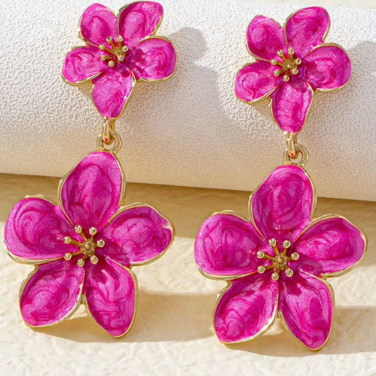 Women's Floral Drop Earrings - Fuchsia
