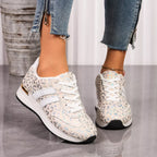 Women's Leopard Print Lace-Up Sneakers