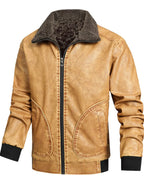 Men's Leather Jacket with Sherpa Collar Plus Size - Yellow