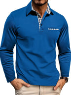 Men's Long Sleeve Cotton Polo Shirt - Dark Blue