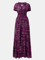 Women's Plus Size Short Sleeve V-Neck Printed Dress with Ruched Detail