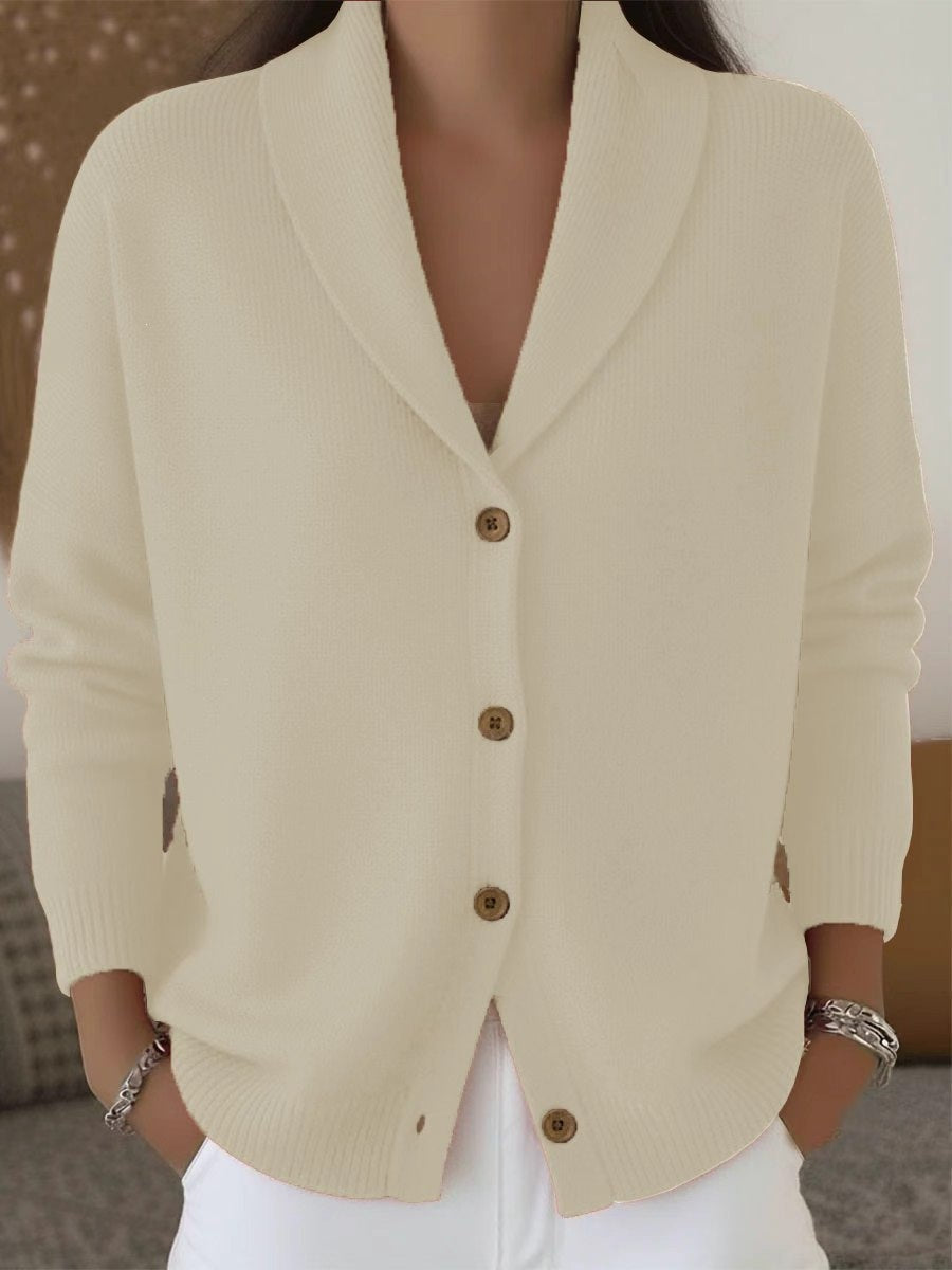 Women's Soft Knit Lapel Cardigan - Apricot