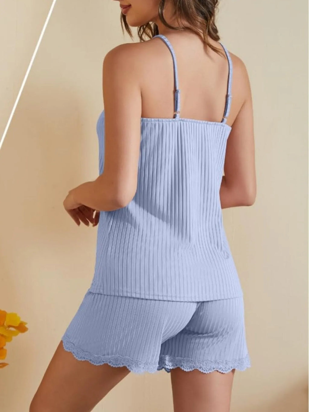 Women's Lace Cami and Ribbed Shorts Pajama Set
