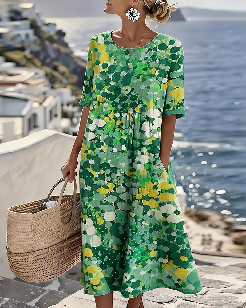 Women's Loose Lightweight Floral Midi Dress - Green