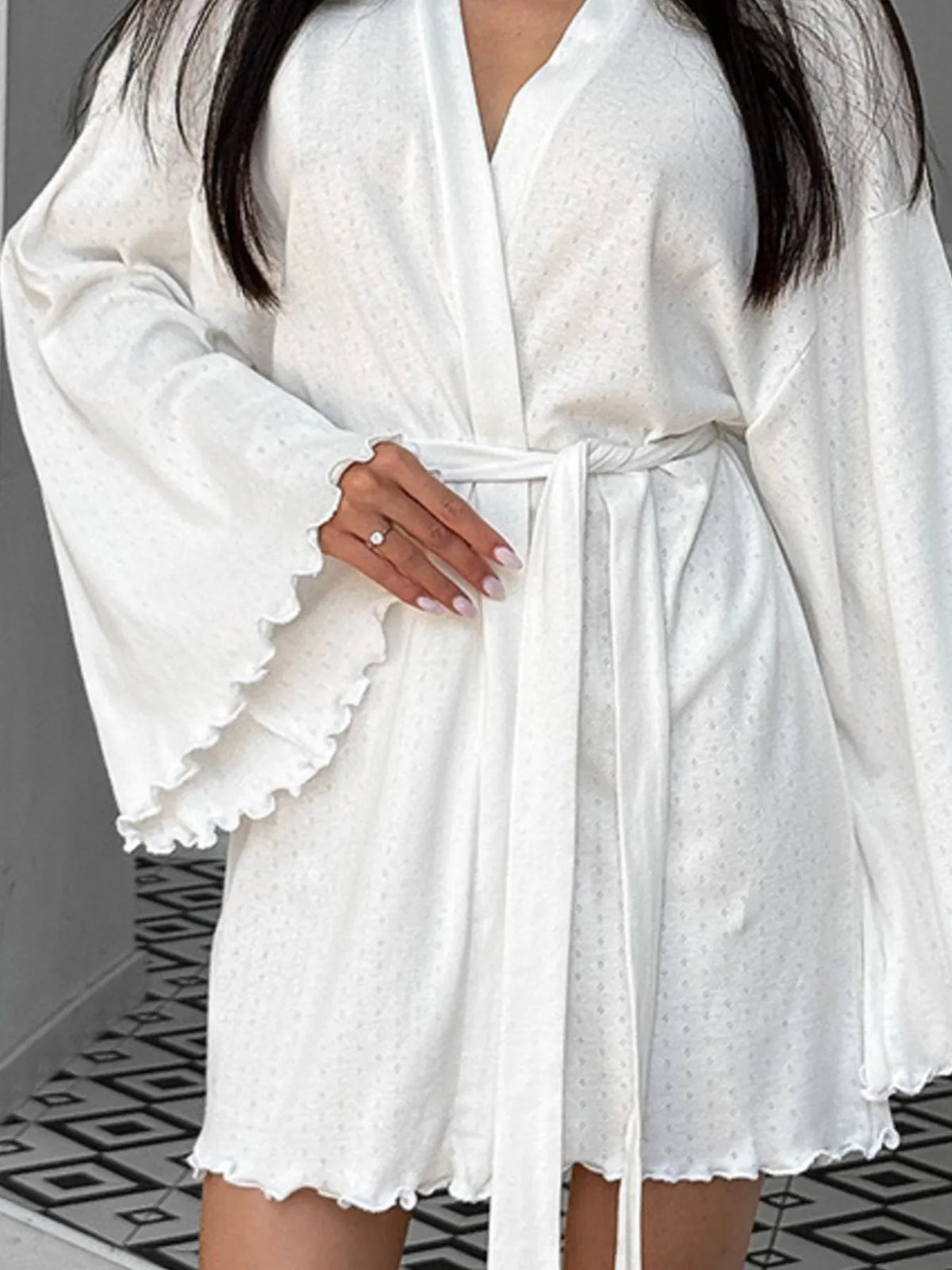 Women's Wide Sleeve Kimono Robe with Adjustable Belt