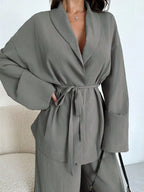 Women's Tie-Waist Top and Textured Wide-Leg Pants Set