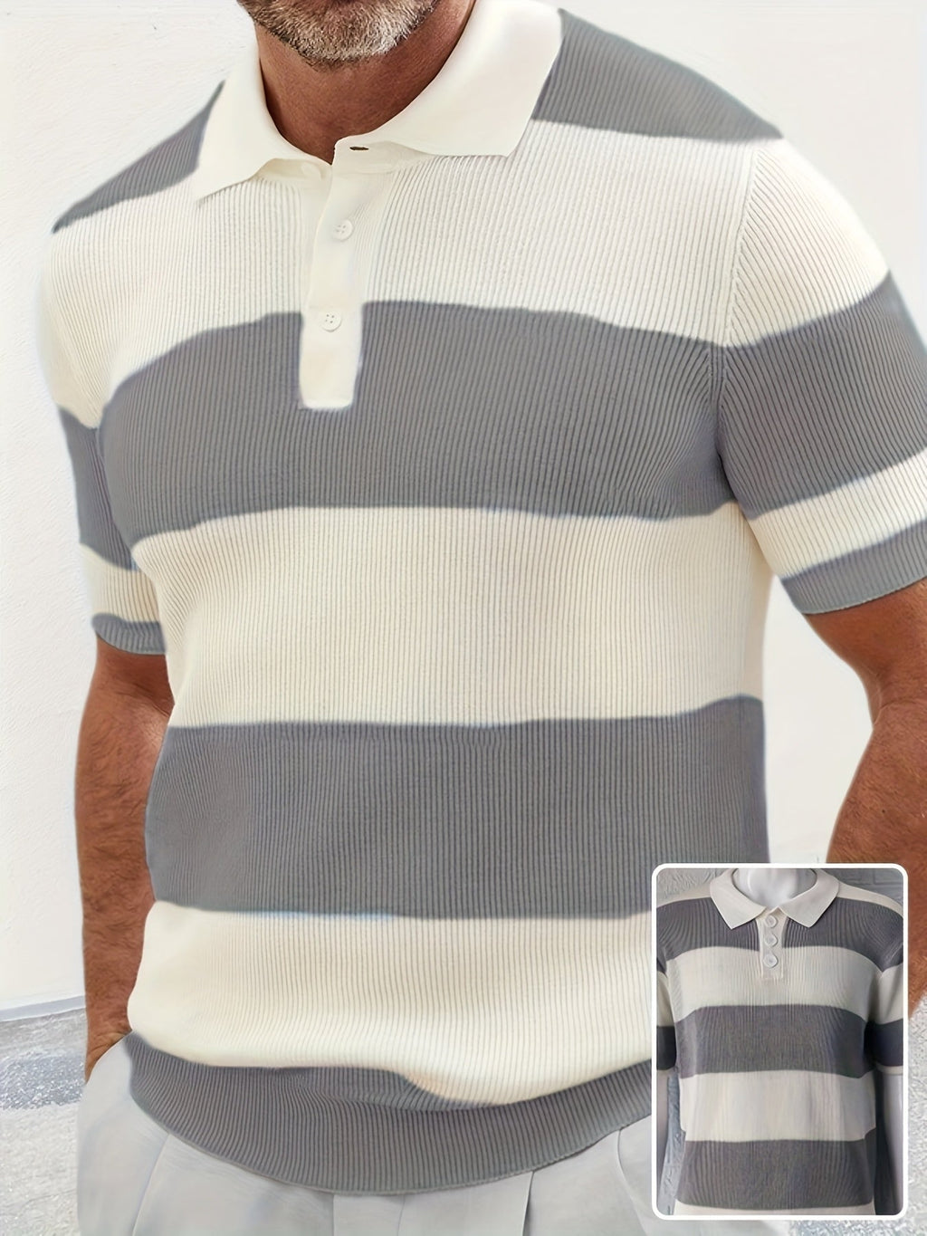 Men's Short Sleeve Knit Polo Casual Summer Style - Gray